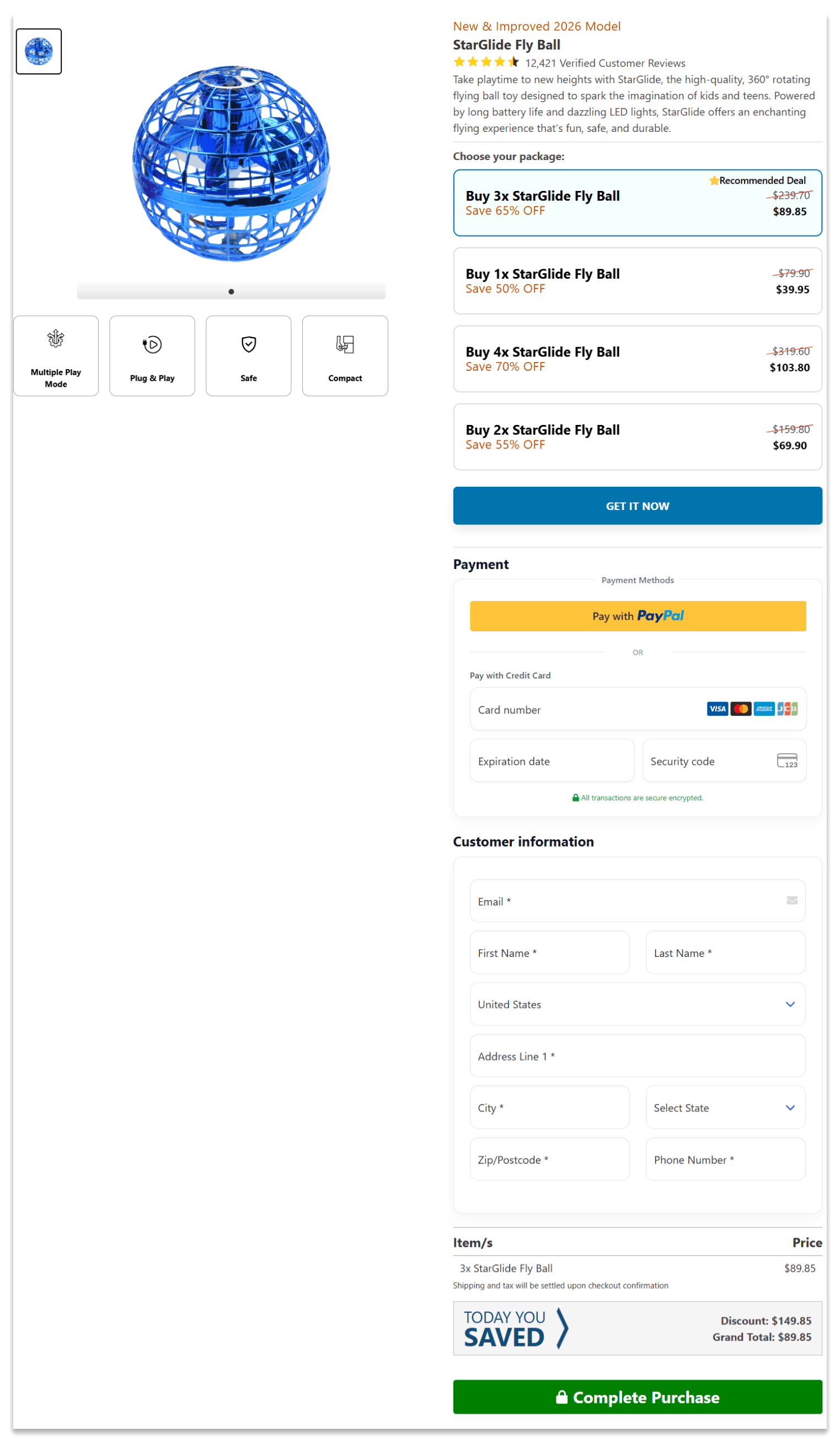 StarGlide Fly Ball secure checkout page